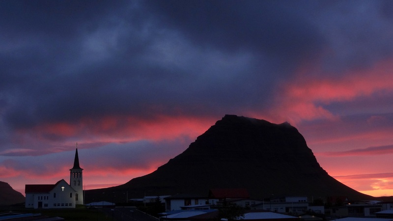 Iceland active vulcano at sunset