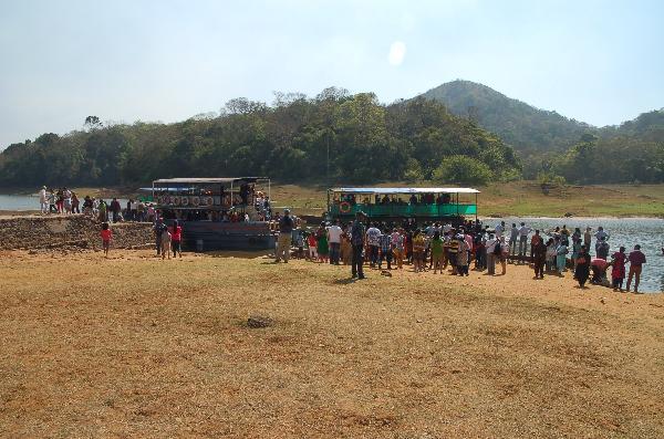 Boarding for our boat ride in Periyar on South India tour